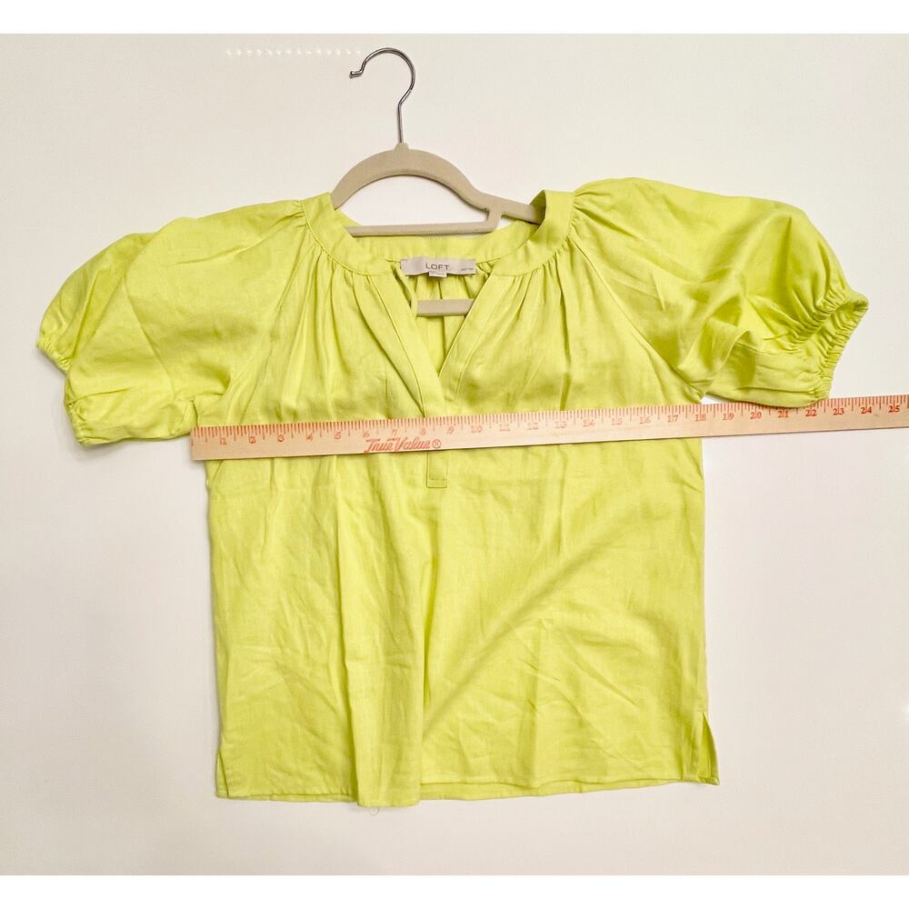 LOFT Glowing Lime Tie Neck Puff Sleeve Top XS Petite NWT - Picture 4 of 4